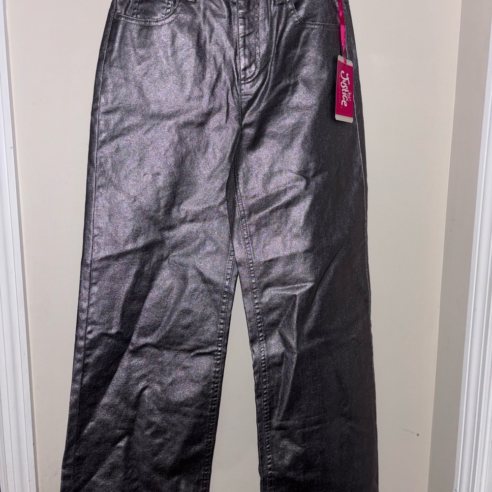 Silver Metallic Wide-Leg Pants